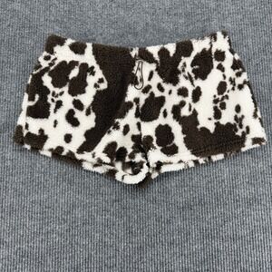 Womens XXL Cow Print Sherpa Shorts Plush Fleece Lounge Cozy Drawstring